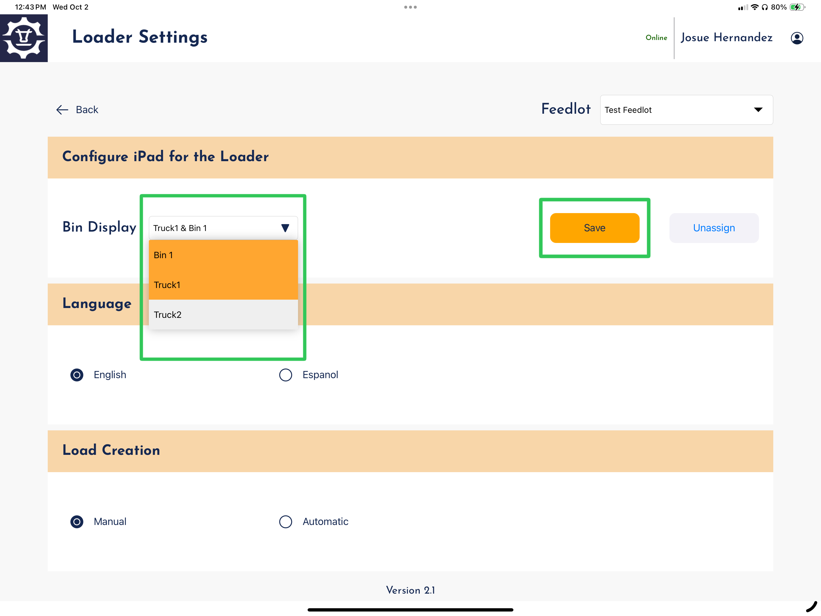 Selected Bins/Trucks iPad App.jpg