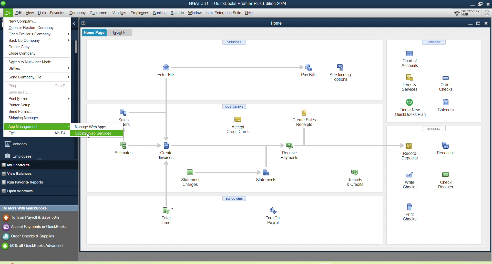 Update Web Services option selected