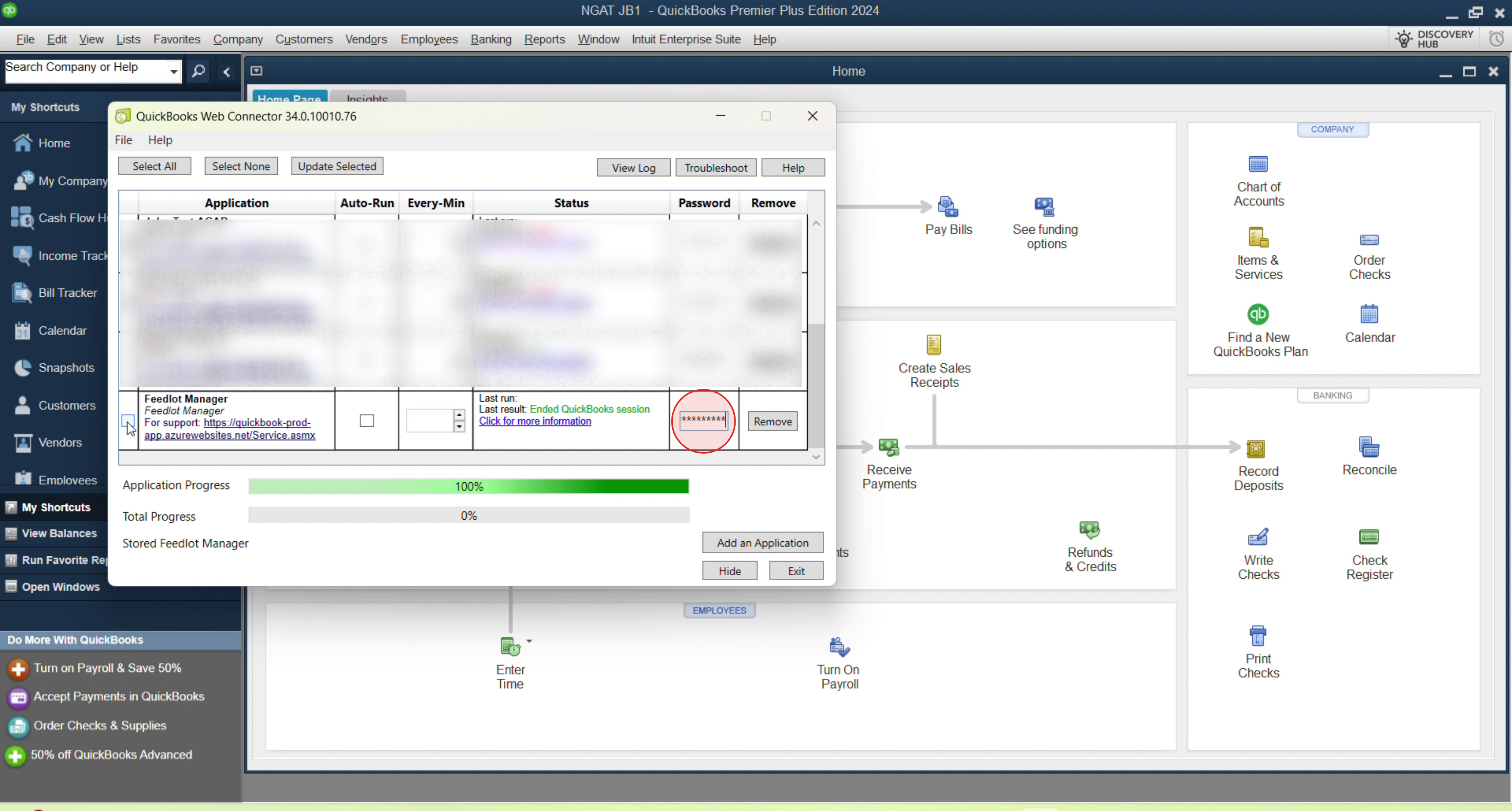 Authorize New Web Service dialog and password entry in Web Connector